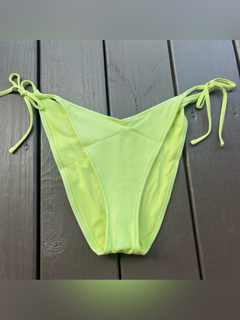 Aerie V Cut Cheekiest Neon Green Side Tie Bikini Bottom XL Textured Coastal